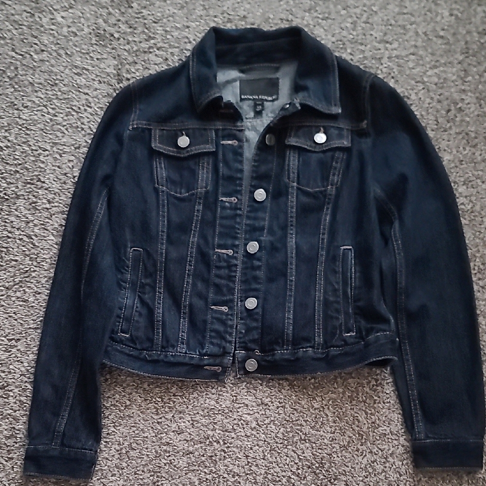 Banana Republic Black Jean Jacket Cropped Waist Length